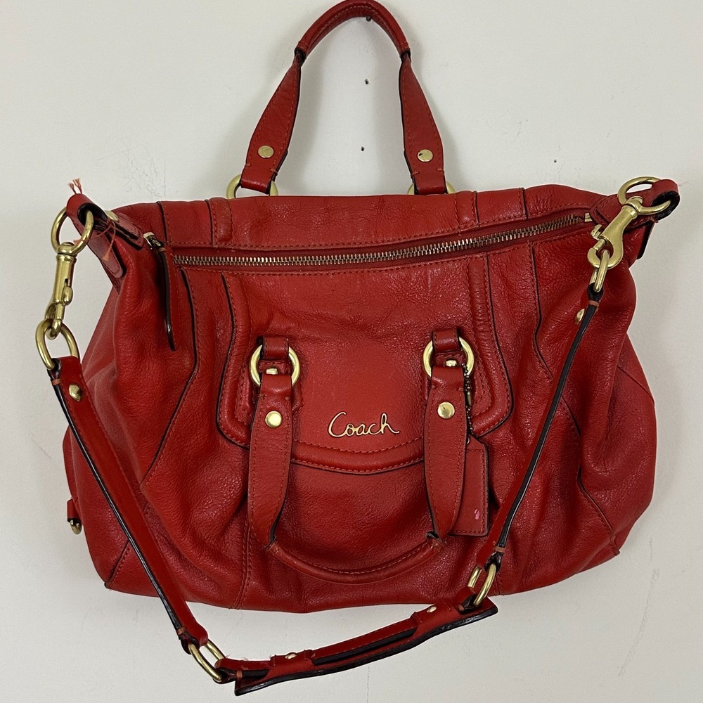 Vintage Coach Ashley Satchel Handbag Womens Red Leather Removable Strap Bag